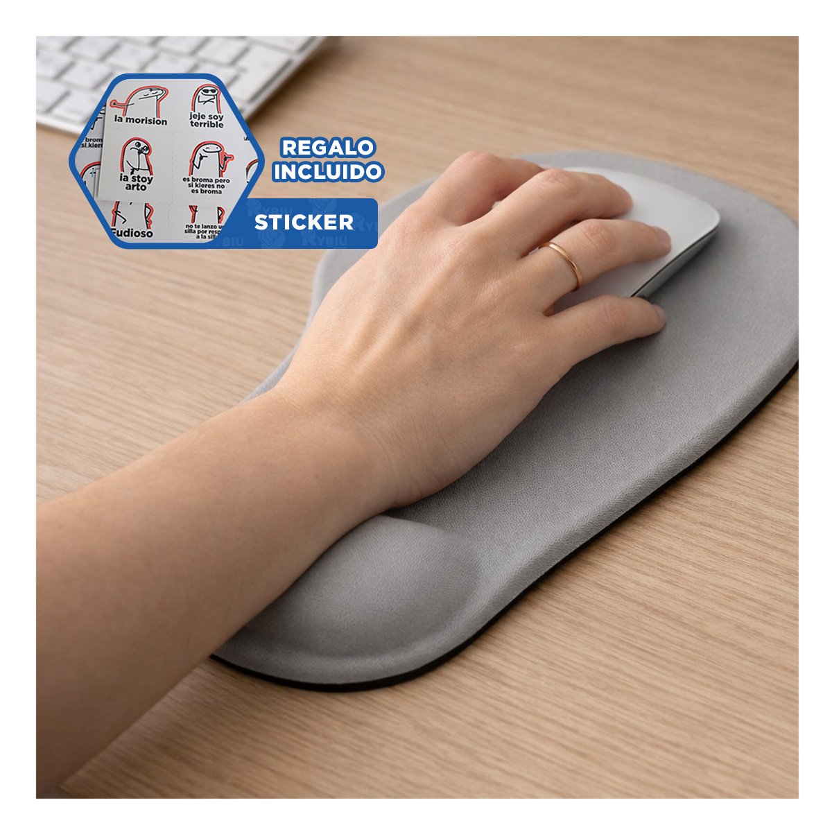 MOUSE PAD RYBIU TE31600 MODERNO E INNOVADOR COLOR GRIS + REGALO STICKERS - 1