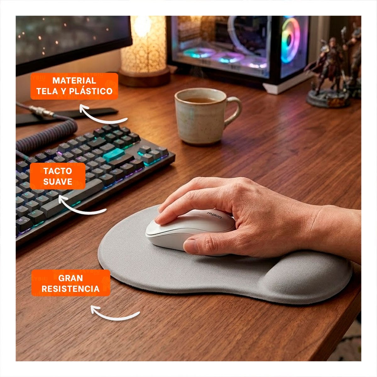 MOUSE PAD RYBIU TE31600 MODERNO E INNOVADOR COLOR GRIS + REGALO STICKERS - 5
