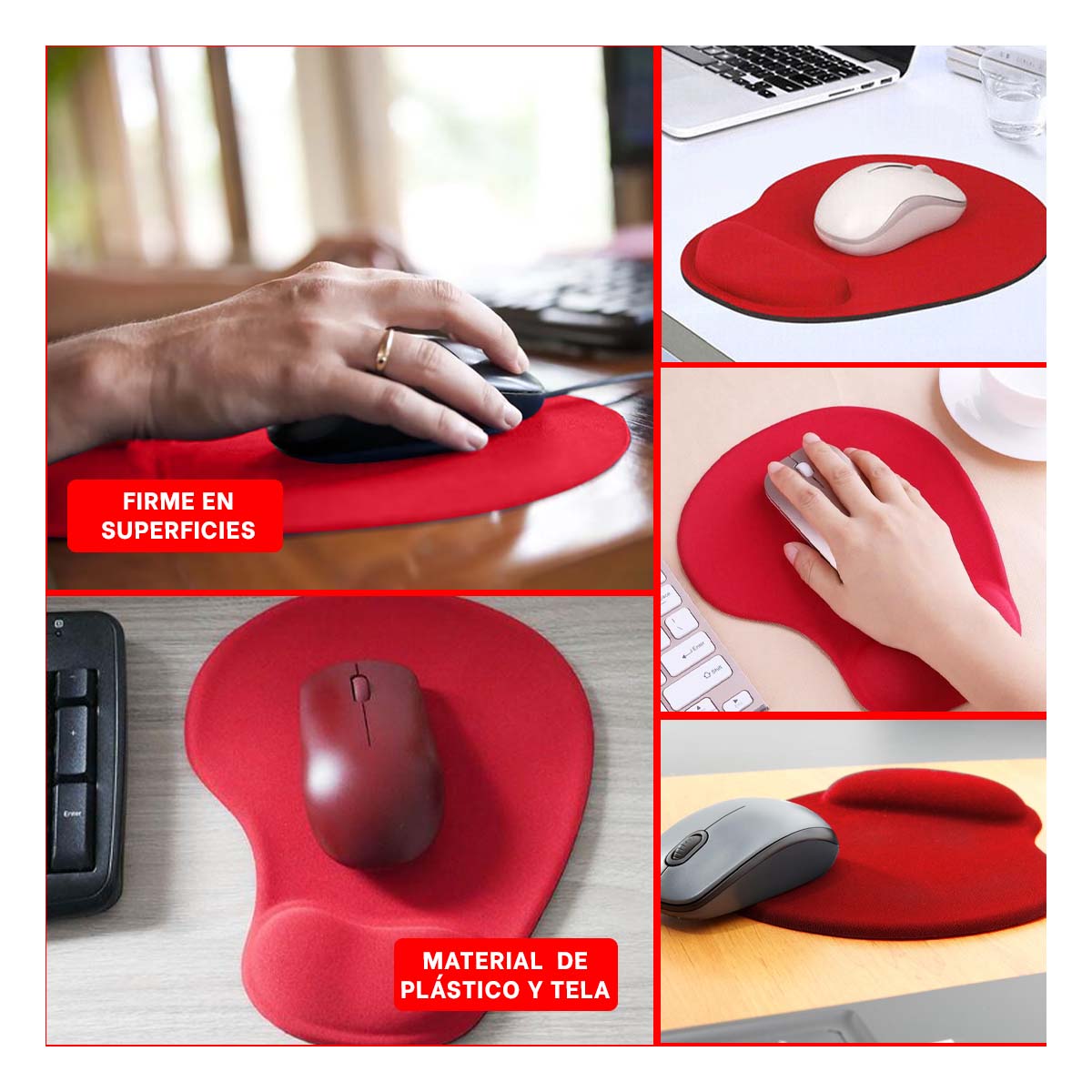 MOUSE PAD RYBIU E31602 ALFOMBRILLA UTIL PC ROJO + REGALO LIGAS PEINAR - 1