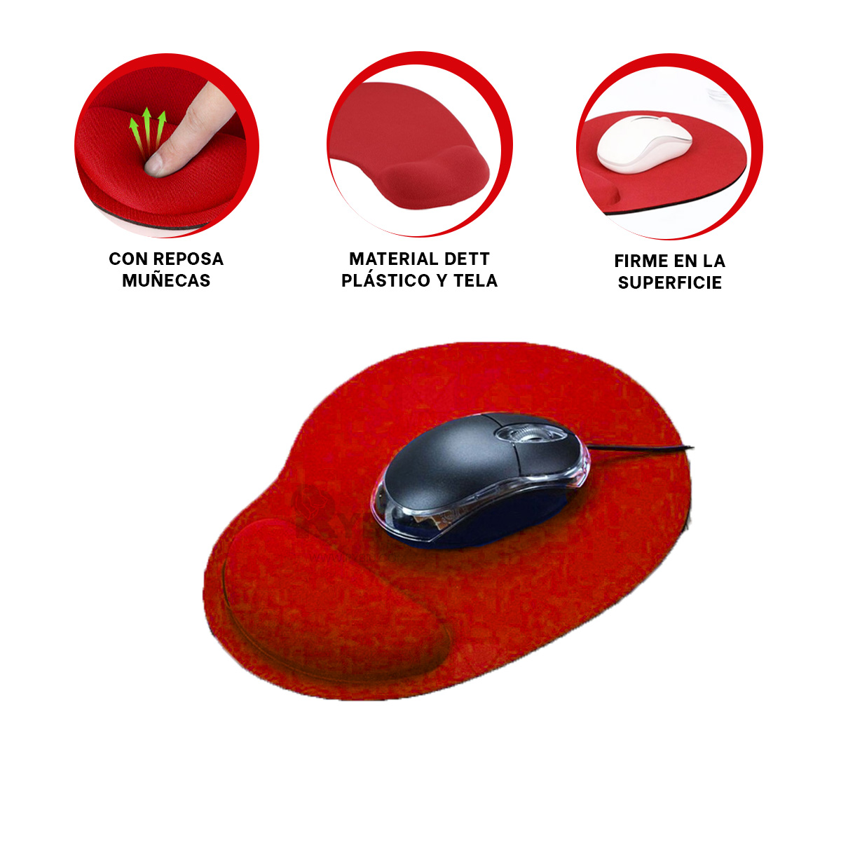 MOUSE PAD RYBIU E31602 ALFOMBRILLA UTIL PC ROJO + REGALO LIGAS PEINAR - 3