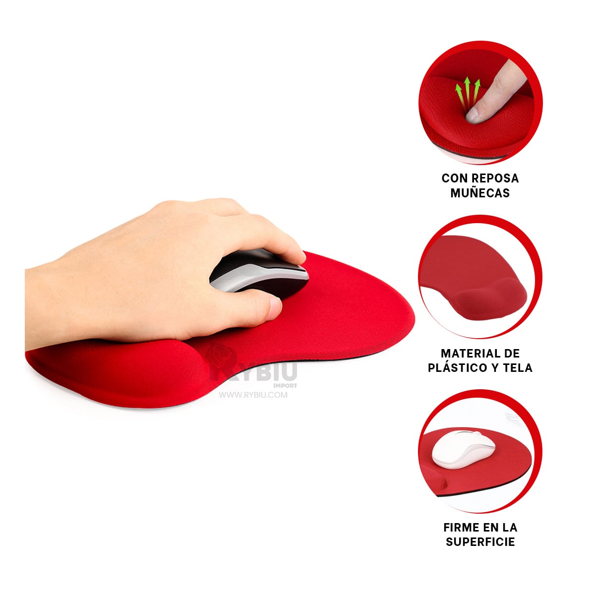 MOUSE PAD RYBIU E31602 ALFOMBRILLA UTIL PC ROJO + REGALO LIGAS PEINAR - 4