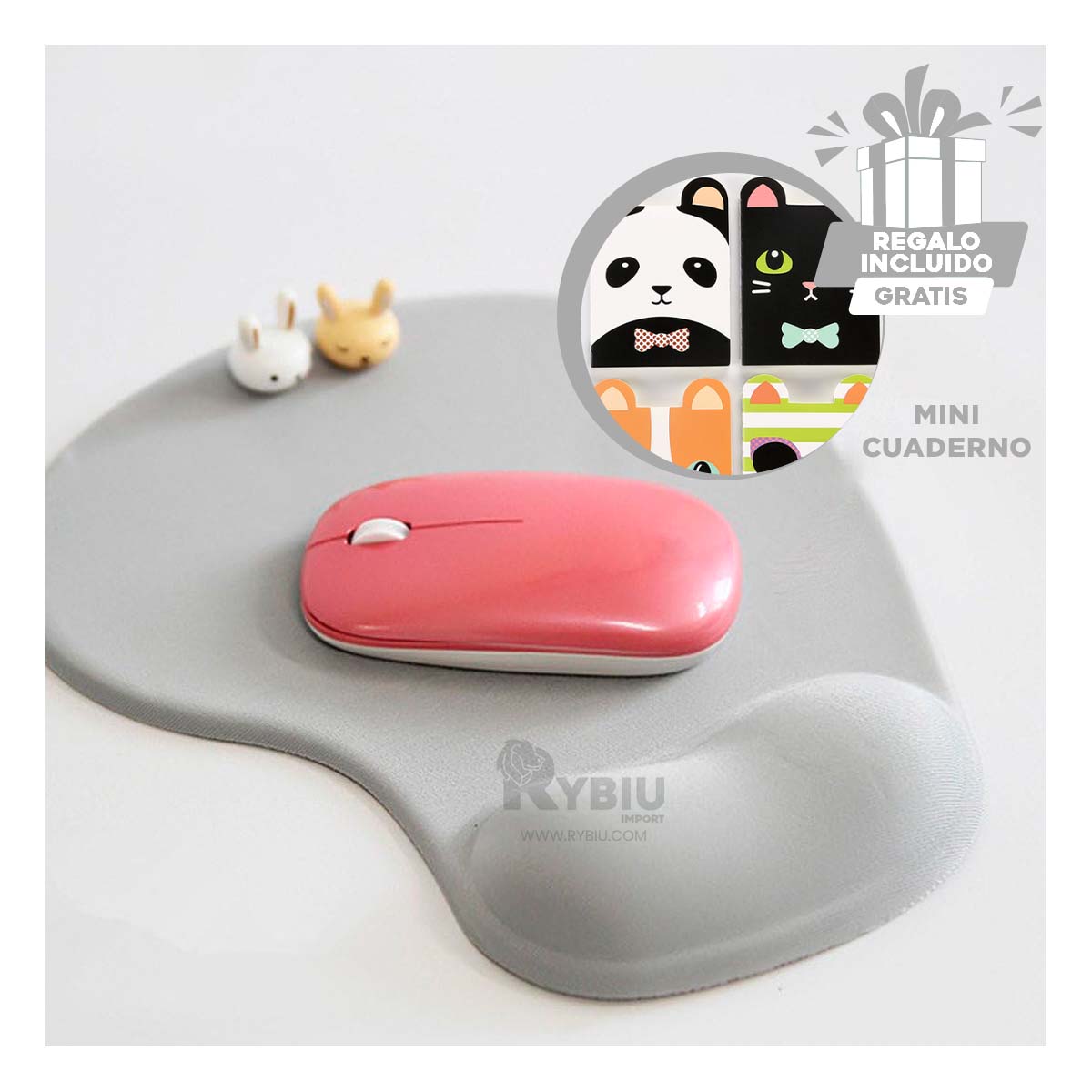 MOUSE PAD RYBIU TE31600 ALFOMBRILLA UTIL PC GRIS + REGALO LIGAS PEINAR - 1
