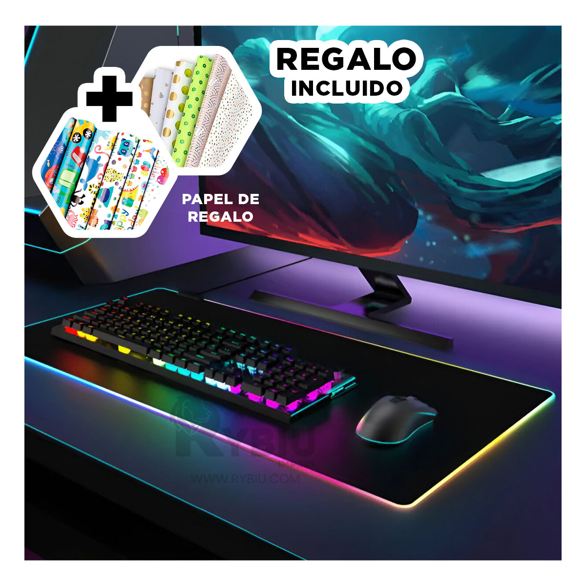 ALFOMBRILLA FUNCIONAL PARA PC NEGRO Y+BANDERITAS ADHESIVAS - 1