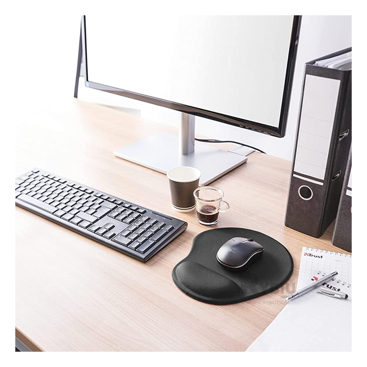 MOUSE PAD RYBIU E31601 SUPERFICIE SUAVE COLOR NEGRO + PAPEL REGALO - 1