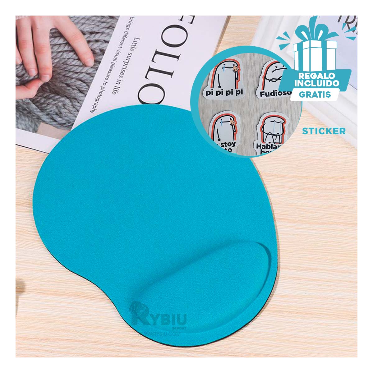 MOUSE PAD RYBIU TE31599 ALFOMBRILLA UTIL PC CELESTE + REGALO LIGAS PEINAR - 1