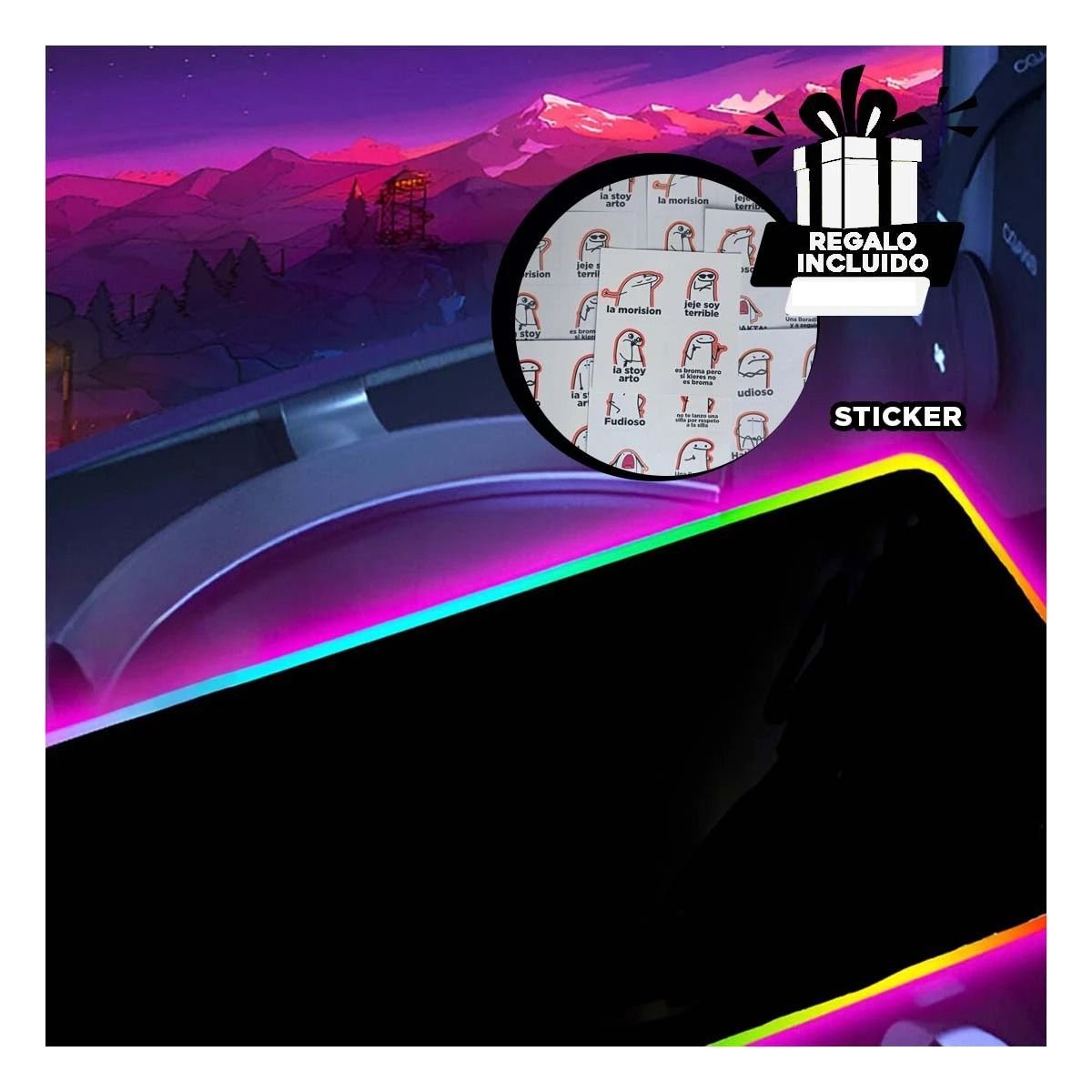 ALFOMBRILLA GAMER RGB CON LUCES LED DISENO MODERNO Y COMPACTO Y+REGALO STICKER - 1