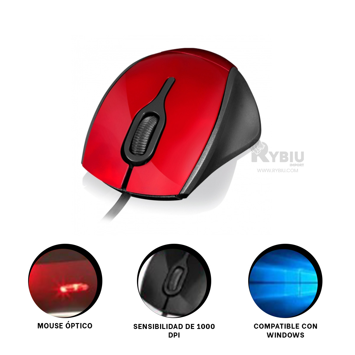 CURSOR RYBIU ÚTIL COMPUTADORA ROJO + REGALO LIGAS PEINAR TE31593 - 3