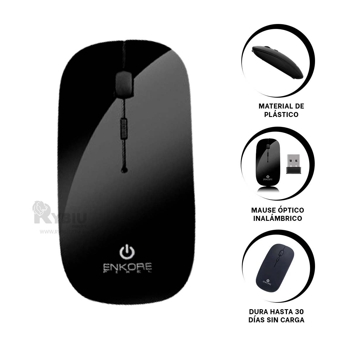 MOUSE RYBIU MODERNO Y DINAMICO 108WL NEGRO + PAPEL REGALO - 3