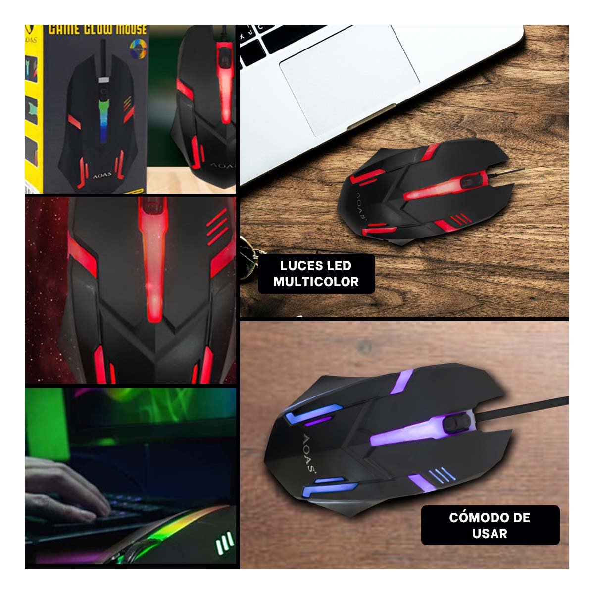 CURSOR RYBIU GAMER CON LUCES COLOR NEGRO + POST-IT ADHESIVOS TE31596 - 5