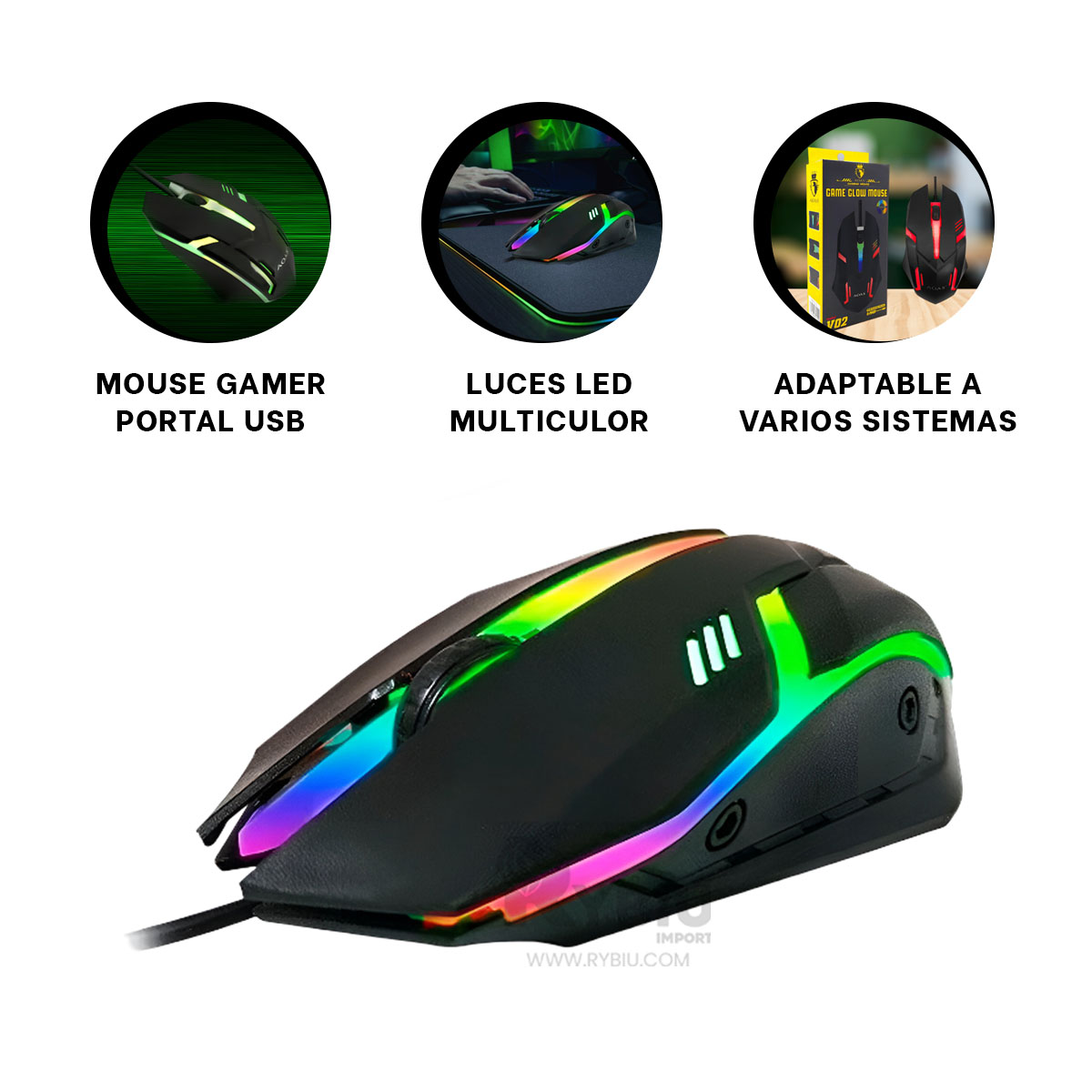 MOUSE RYBIU LED CON ILUMINACIÓN ROJA EN NEGRO + PAPEL REGALO TE31596 - 3