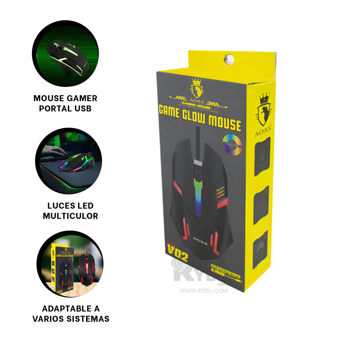 CURSOR RYBIU GAMING CON LUCES NEGRO + REGALO LIGAS PEINAR TE31596 - 3