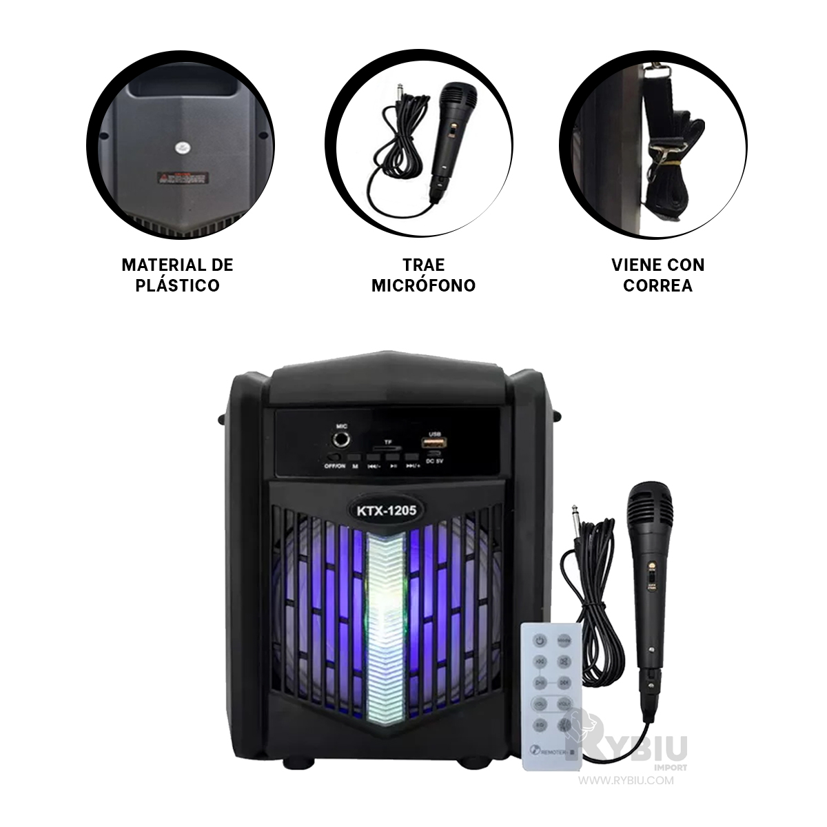 ALTAVOZ RYBIU KTX-1205 BLUETOOTH UNICO 6.5 PULGADAS + REGALO LIGAS PARA PEINAR - 3