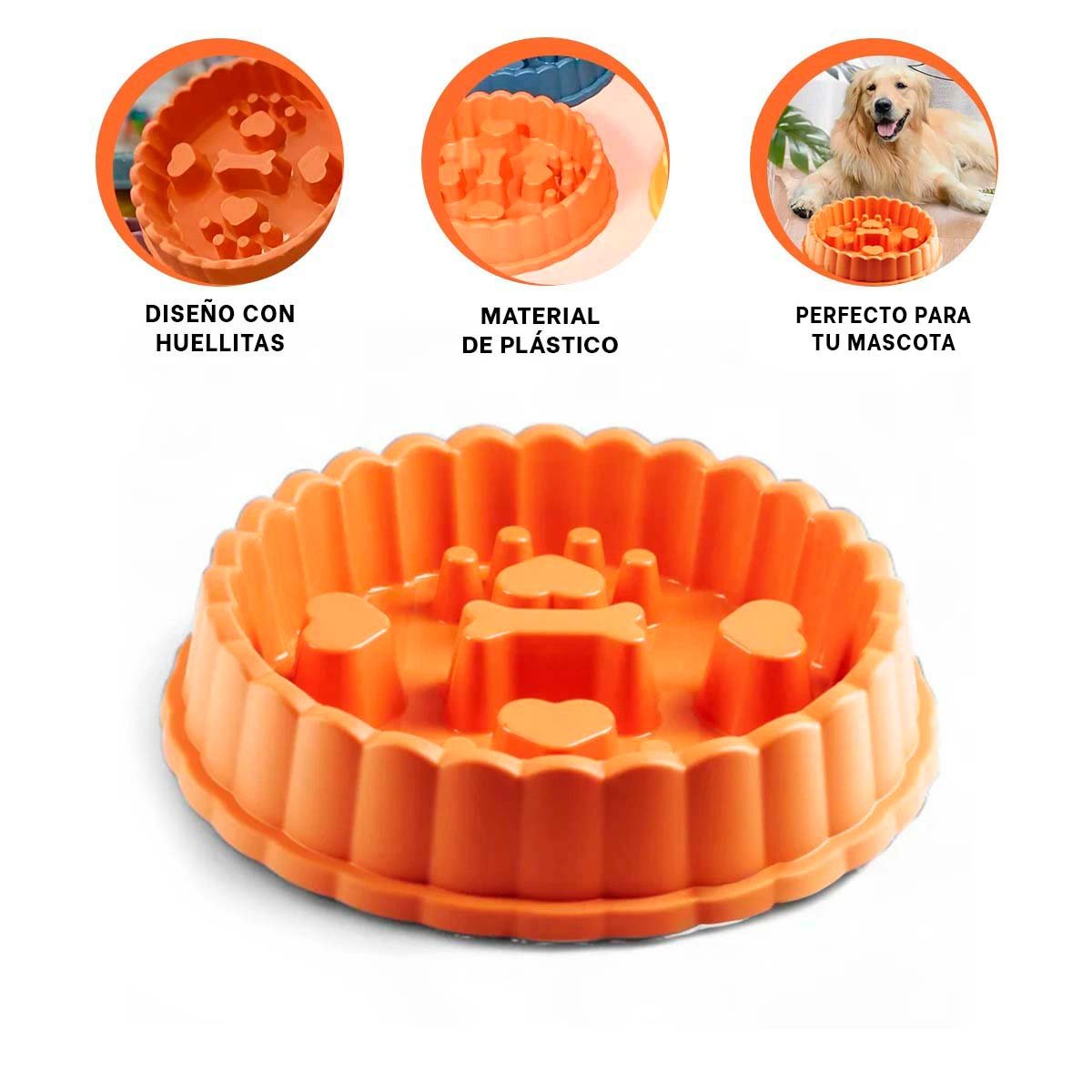 COMEDERO PET ANTIESTRES TIPO HUELLITAS NARANJA PARA MASCOTAS - 3