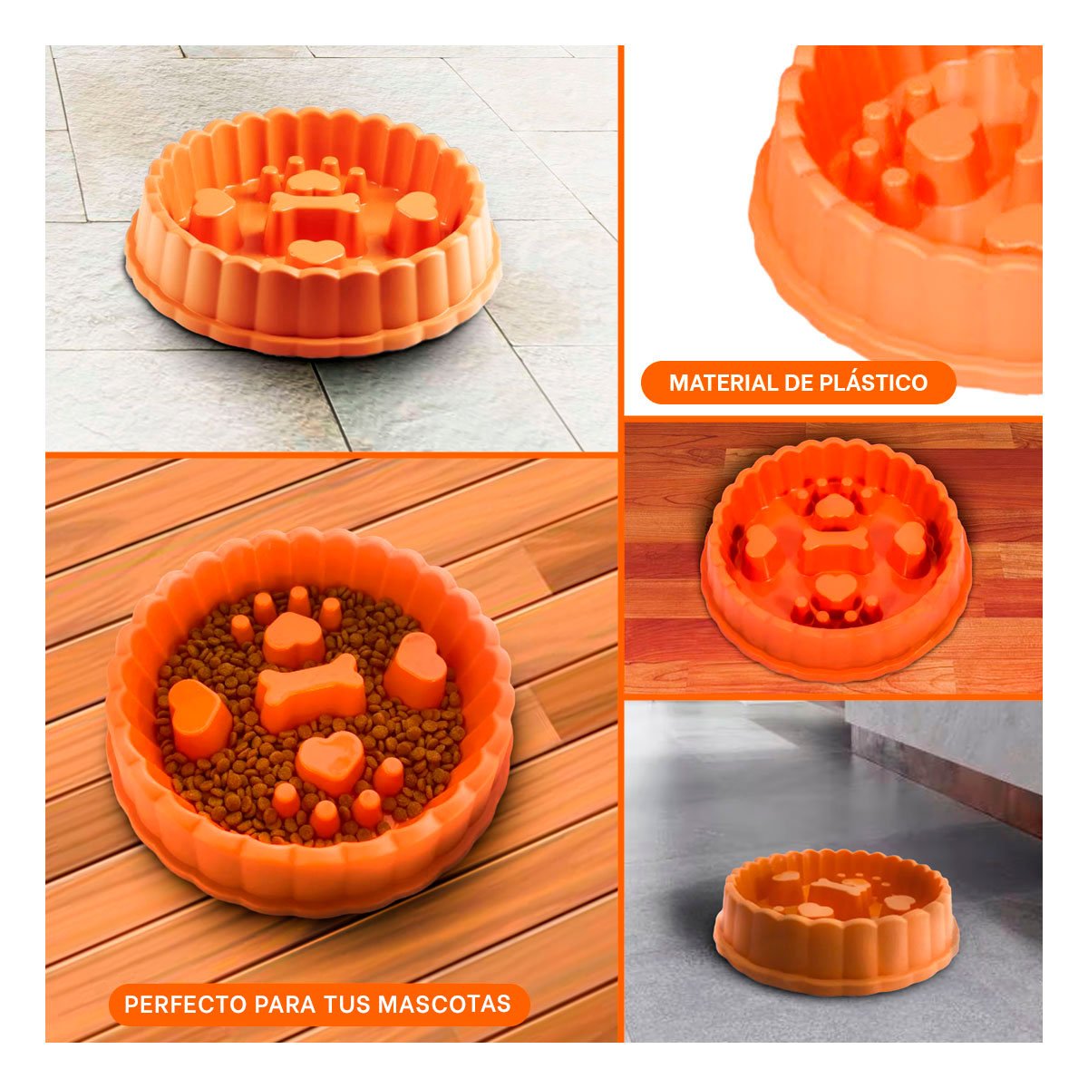 COMEDERO PET ANTIESTRES TIPO HUELLITAS NARANJA PARA MASCOTAS - 5