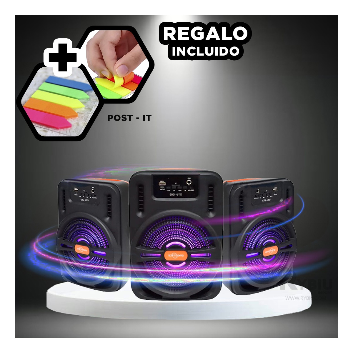 PARLANTE BLUETOOTH RYBIU GTS-1285 BOCINA RANGO FRECUENCIA TONO NEGRO + GIFT STICKERS - 1