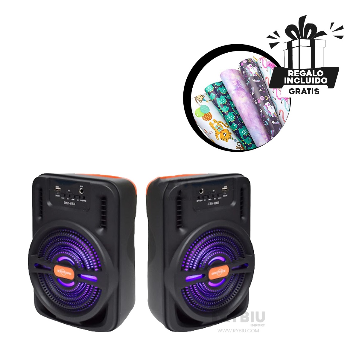 PARLANTE BLUETOOTH RYBIU GTS-1285 ALTAVOZ PODER NEGRO 5 W + BANDERITAS ADHESIVAS - 1