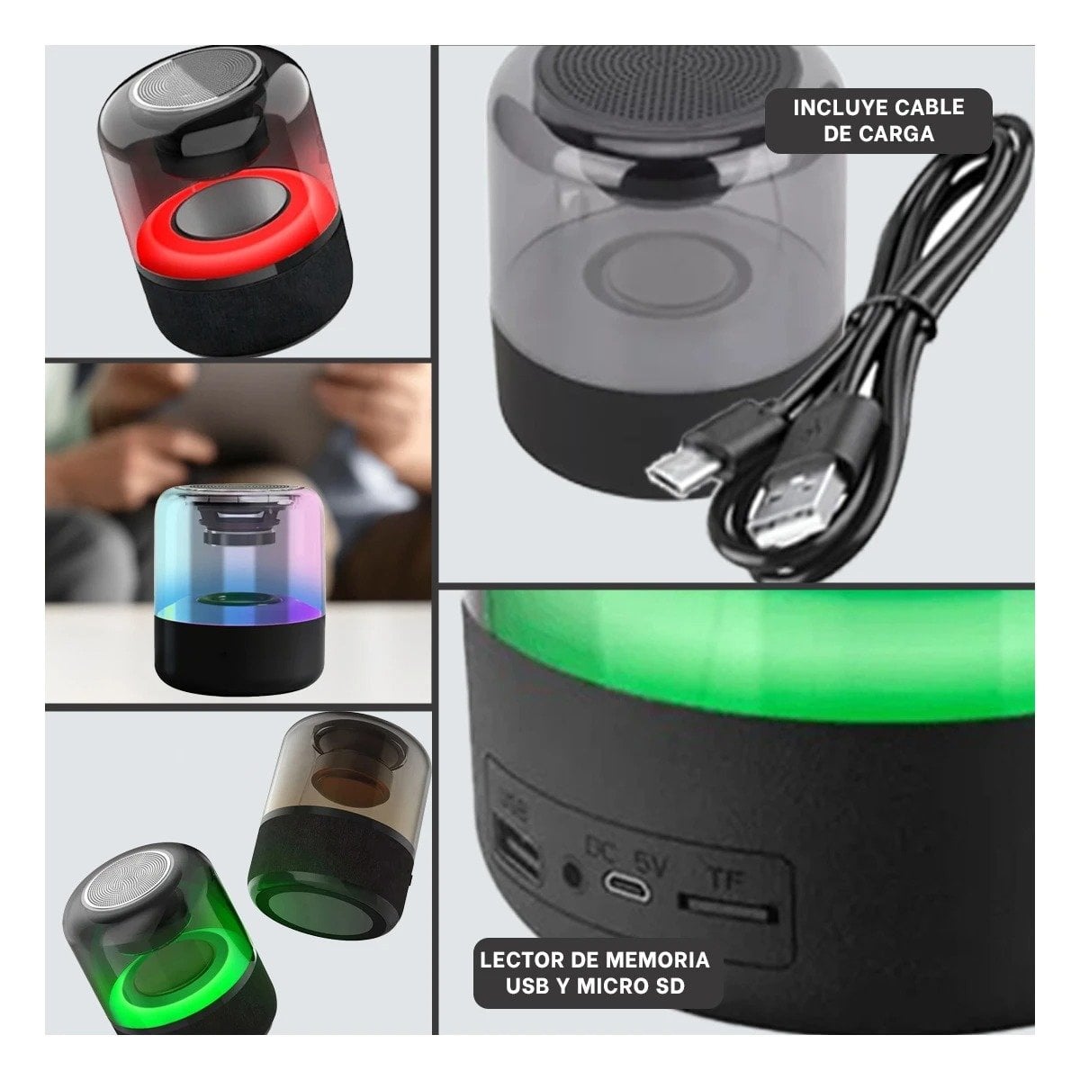 BOCINA WIRELESS PORTATIL CON EFECTO LUMINOSO Y REPRODUCCION FACIL Y+REGALO STICKER - 5