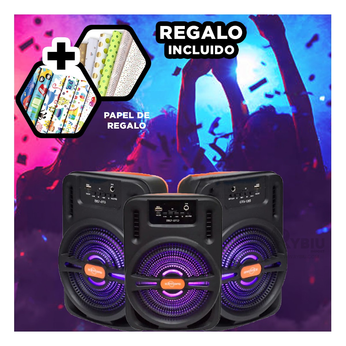 PARLANTE BLUETOOTH RYBIU GTS-1285 BOCINA ENTRADA USB RECARGABLE NEGRO + REGALO AGENDITA - 1