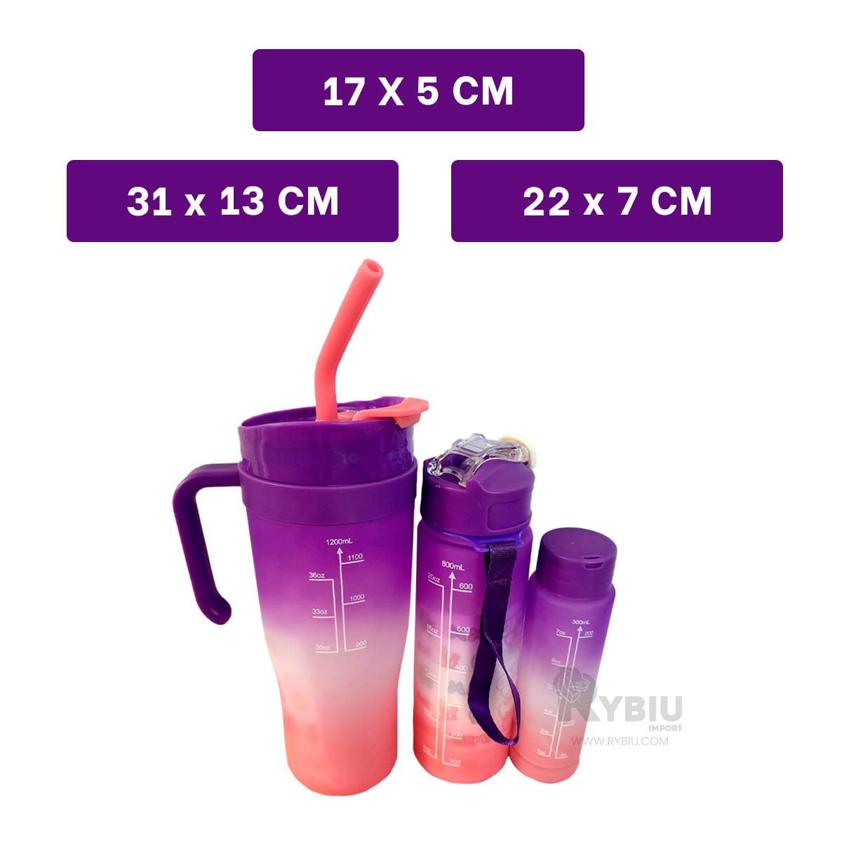 BOTELLAS RYBIU CO30089 FIGURAS 2D MORADO 3 UNIDADES + GIFT MINIAGENDA - 5