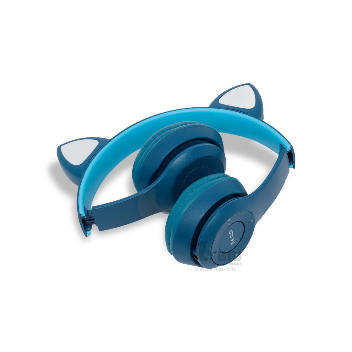 AUDÍFONOS RYBIU INALÁMBRICO MOL2 BLUETOOTH CON LUCES FORMA GATO EN AZUL + PAPEL REGALO - 1