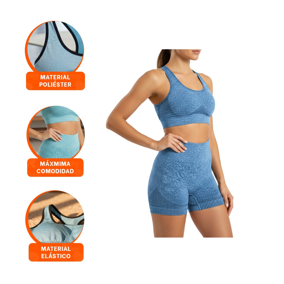 TOP YOGA MUJER RYBIU DE33248010 CELESTE AJUSTADO COMODO FITNESS - 3