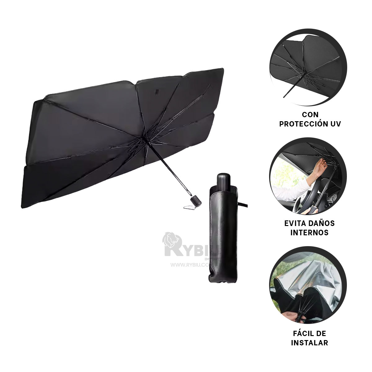 SET SOMBRILLA RYBIU HE29556 NEGRO TAPASOL ADAPTABLE TODO MOVIL + REGALO STICKERS - 1