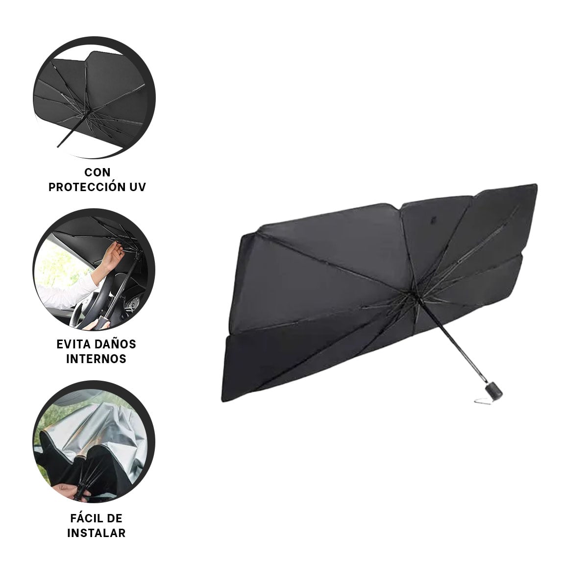 SET SOMBRILLA RYBIU HE29556 NEGRO TAPASOL FUNCIONAL BAJO EL SOL + ENVOLTORIO REGALO - 1