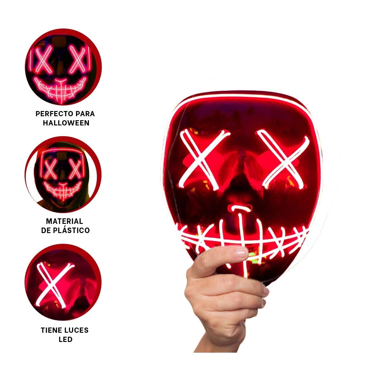 MASCARAS RYBIU FI32675 ROJO MASCARA PURGA LUCES LED NEON HALLOWEEN - 3