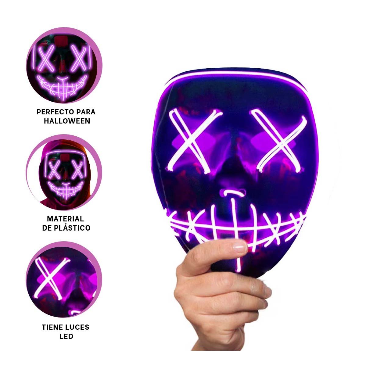 MASCARAS RYBIU FI32673 FUCSIA MASCARA PURGA LUCES LED NEON HALLOWEEN - 3