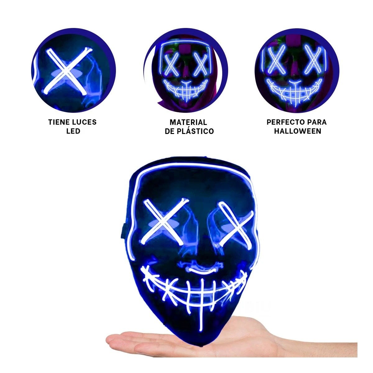 MASCARAS RYBIU FI32677 AZUL MASCARA PURGA LUCES LED NEON HALLOWEEN - 3