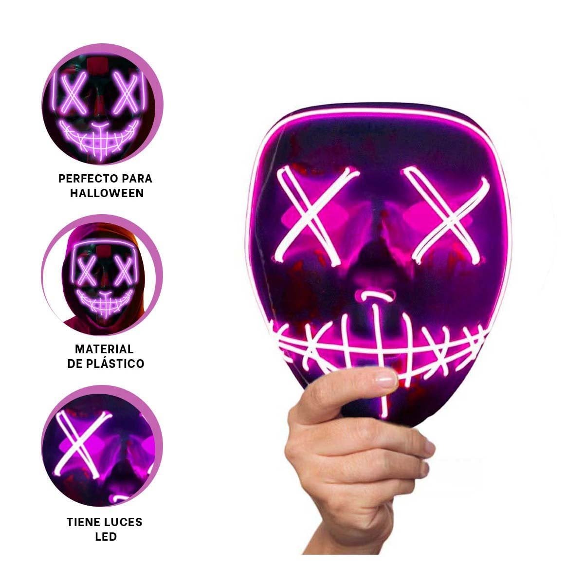 MASCARAS RYBIU FI32672 FUCSIA MASCARA PURGA LUCES LED NEON HALLOWEEN - 3