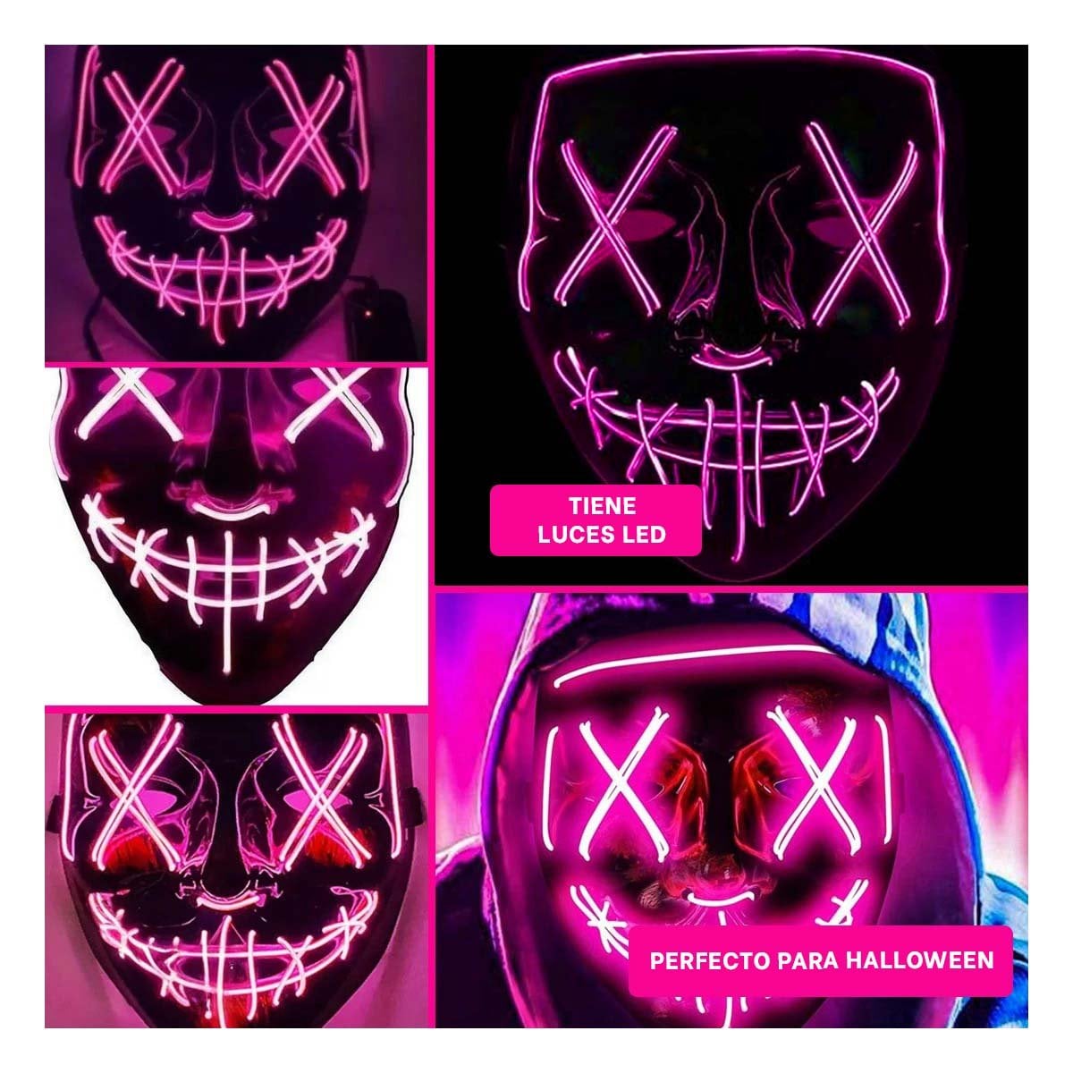 MASCARAS RYBIU FI32672 FUCSIA MASCARA PURGA LUCES LED NEON HALLOWEEN - 5