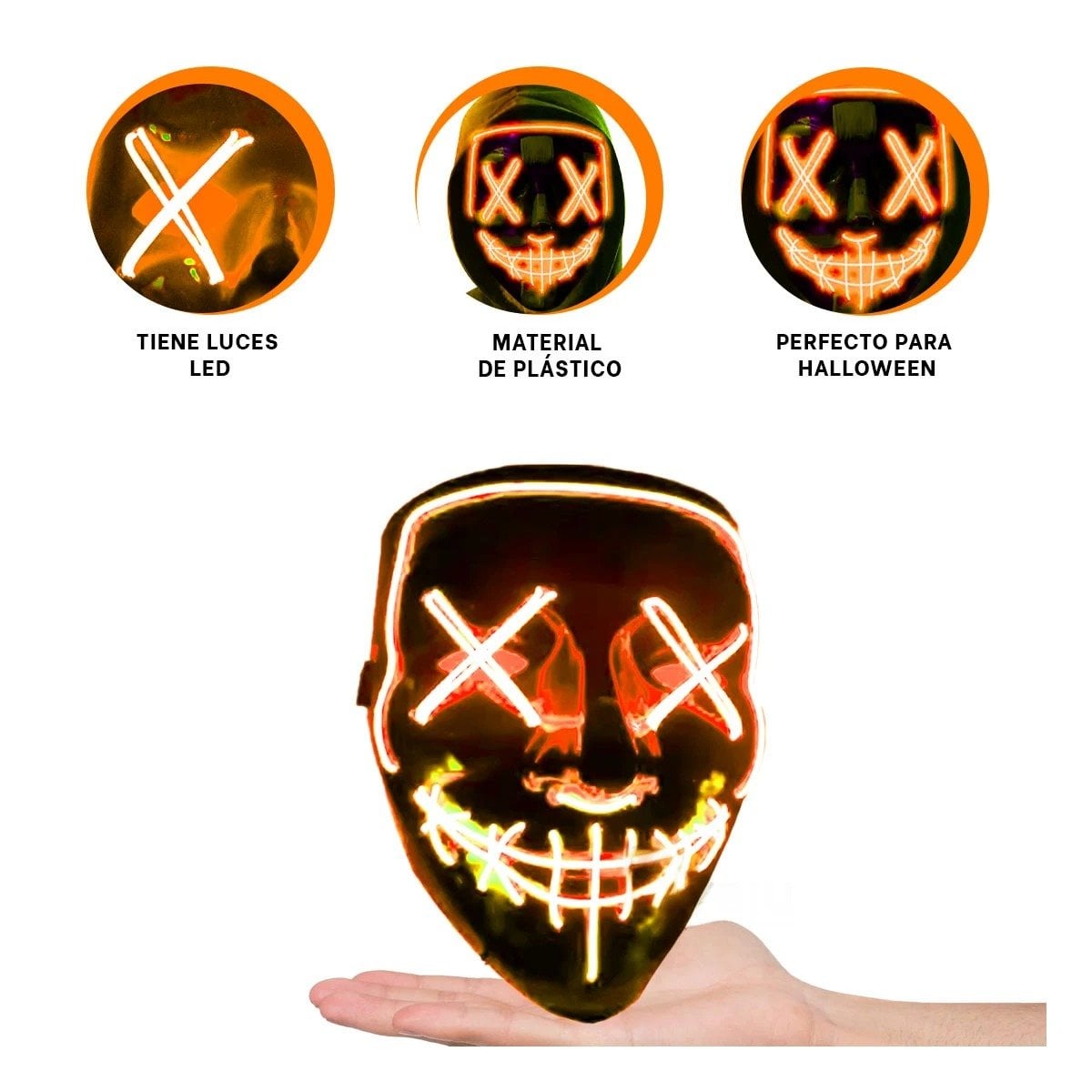 MASCARAS RYBIU FI32674 NARANJA MASCARA PURGA LUCES LED NEON HALLOWEEN - 3