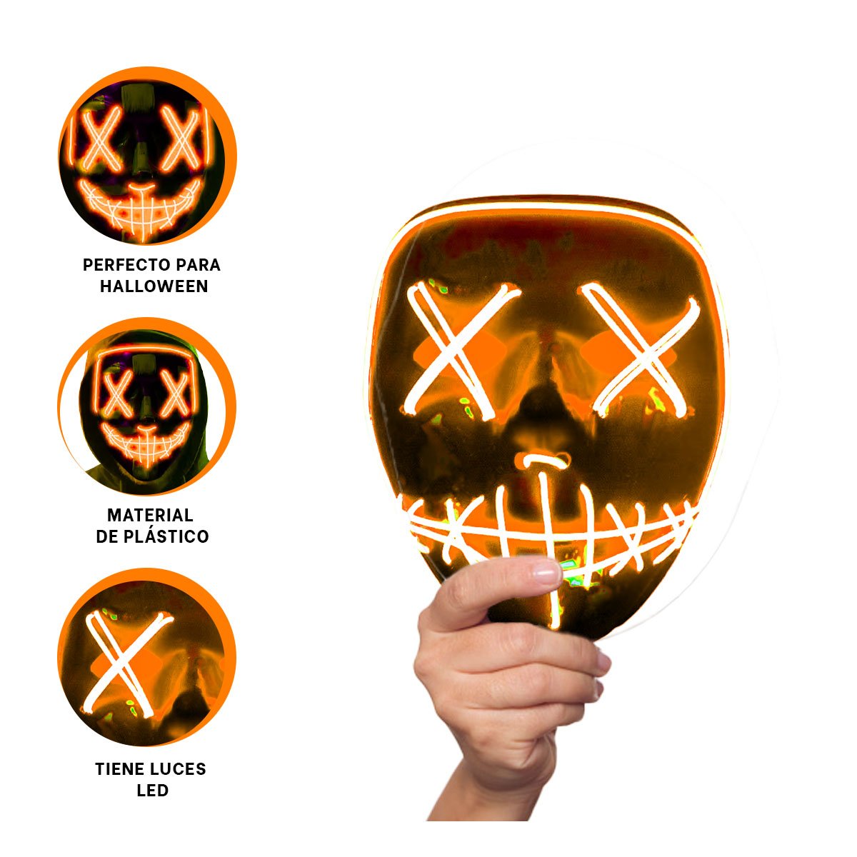 MASCARA RYBIU FI32674 NARANJA CARETA ILUMINADA FIESTAS + POST-IT ADHESIVOS - 3