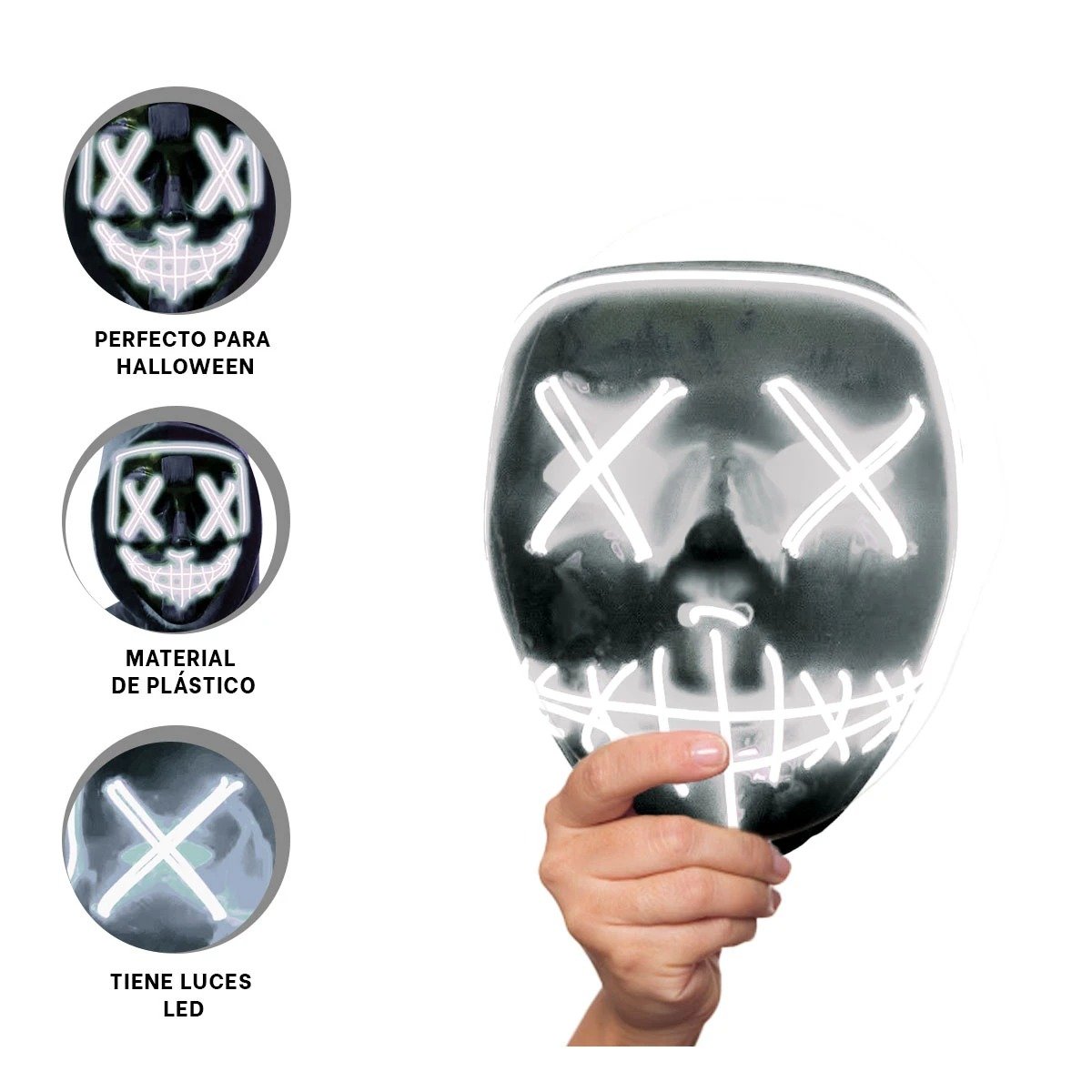 MASCARAS RYBIU FI32676 BLANCO MASCARA PURGA LUCES LED NEON HALLOWEEN - 3
