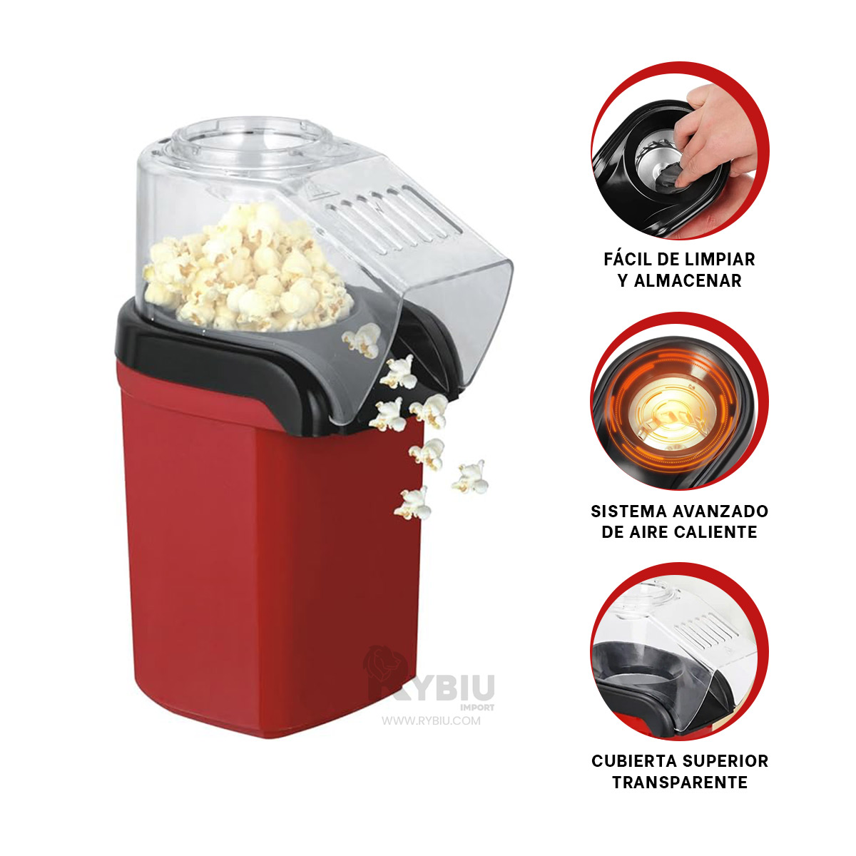 MÁQUINA POPCORN RYBIU EL30697 DIPSOSITIVO IDONES POPCORN ROJO + BANDERITAS ADHESIVAS - 4