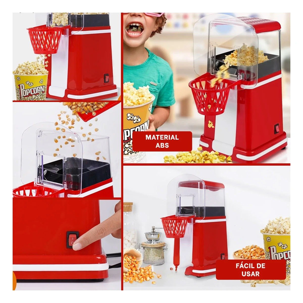 MÁQUINA POPCORN RYBIU EL30696 EQUIPO EFICAZ POPCORN BASQUET ROJO + POST-IT ADHESIVOS - 5