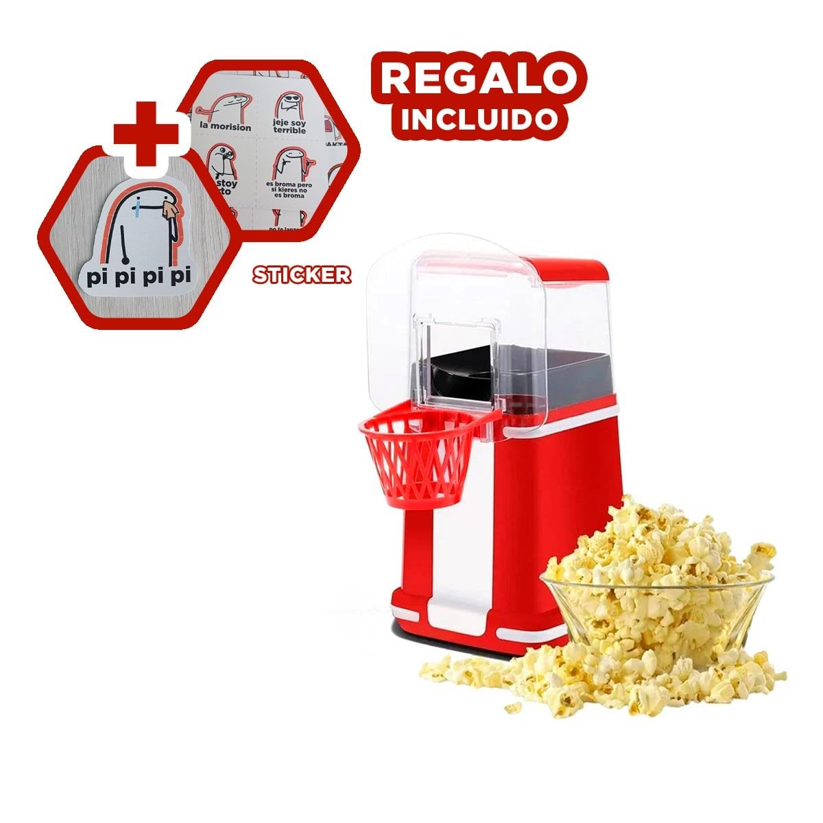 MÁQUINA POPCORN RYBIU EL30696 DISEÑO BASQUET COLOR ROJO + REGALO STICKERS - 1