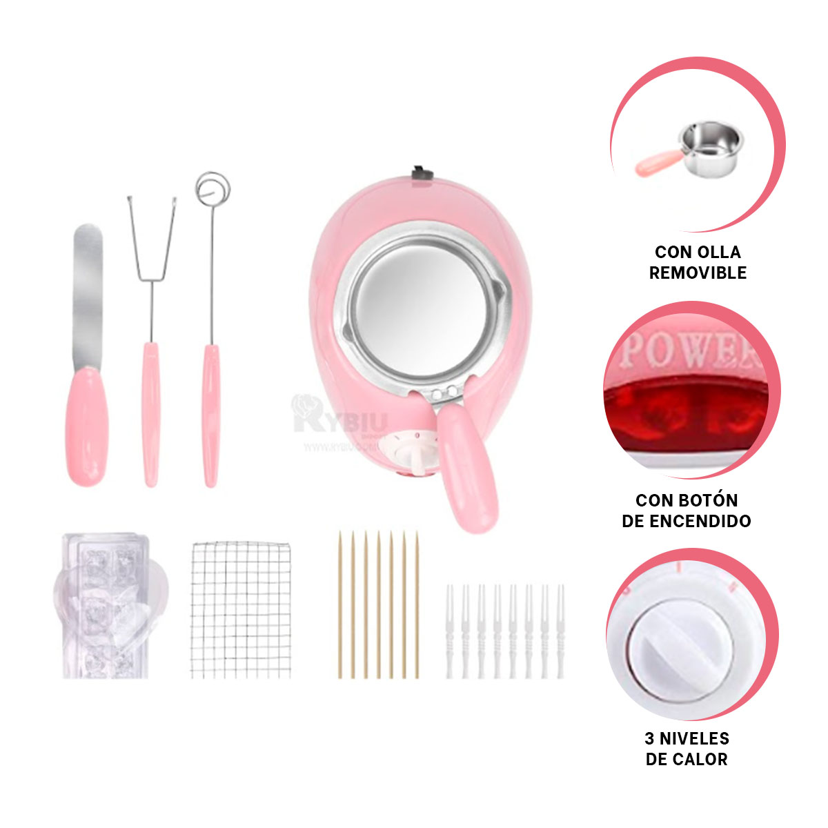 OLLA RYBIU EL30708 CACEROLA FUNCIONAL CASA ROSADO + REGALO LIGAS PEINAR - 4