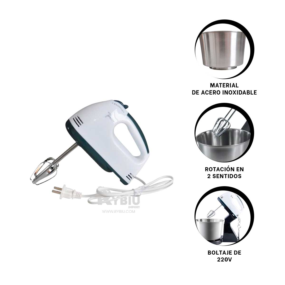 MEZCLADORA RYBIU CON BOWL SENCILLO DE 2L BLANCO Y REGALO AGENDITA - 1