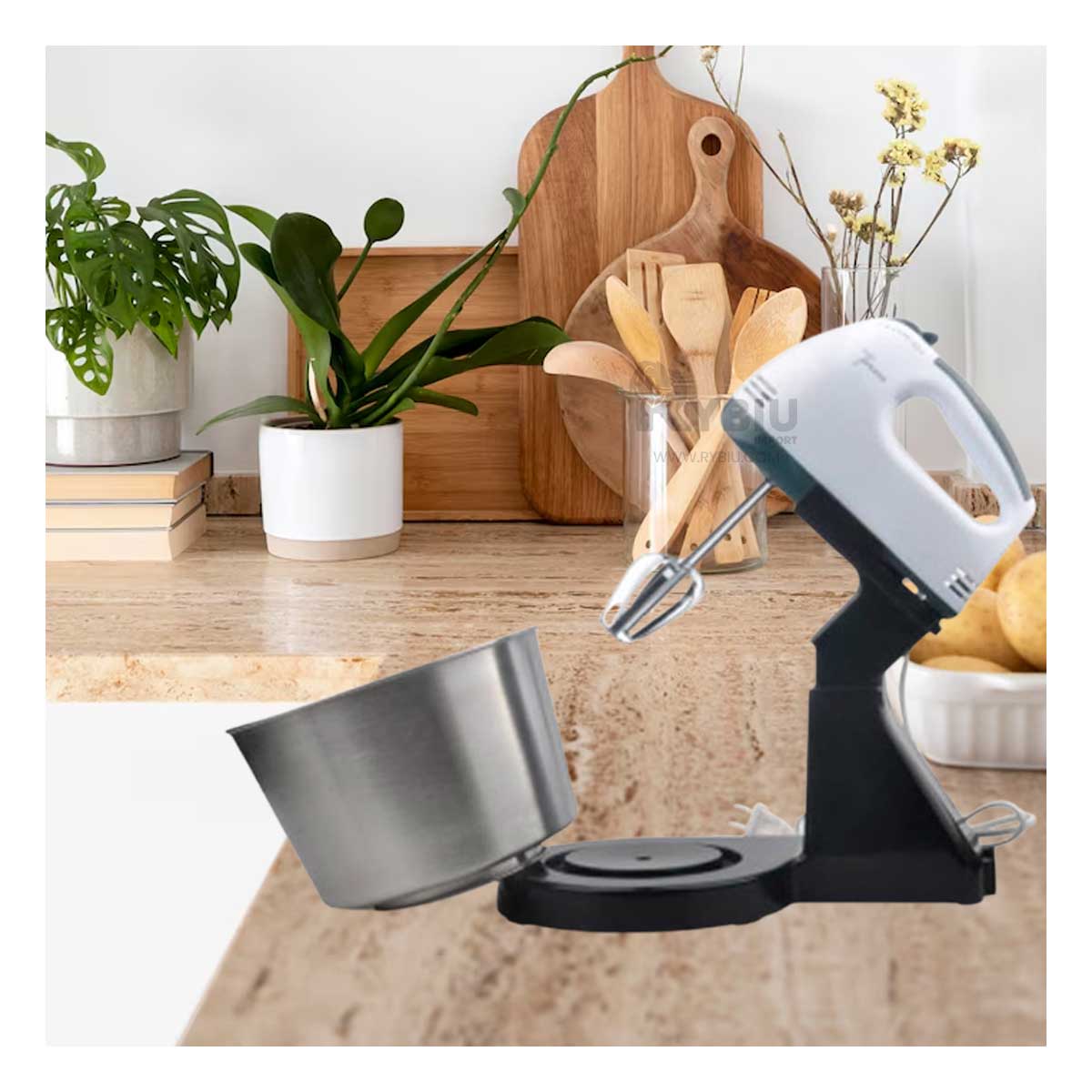 MEZCLADORA RYBIU CON BOWL SENCILLO DE 2L BLANCO Y REGALO AGENDITA - 2