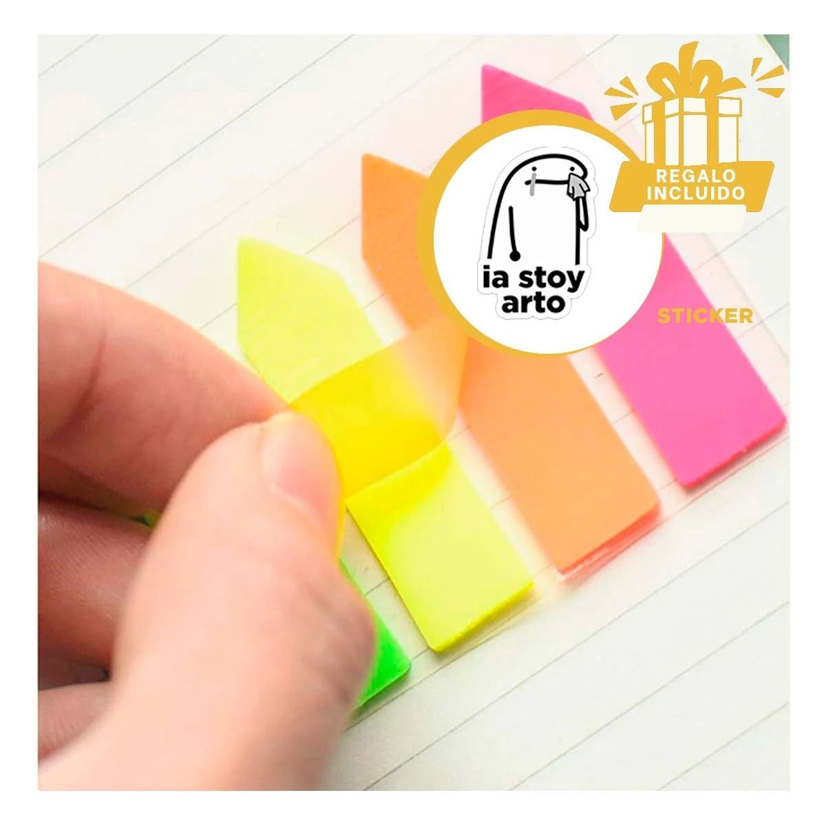 ESTUCHE POST IT ADHESIVO 5 PIEZAS MULTICOLOR TRANSPARENTE FLECHA Y+REGALO STICKER - 1