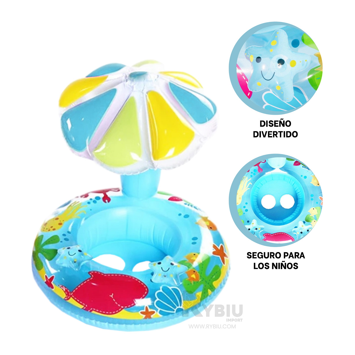 INFLABLE UTIL DE FLOR COLOR CELESTE Y+BANDERITAS ADHESIVAS - 1