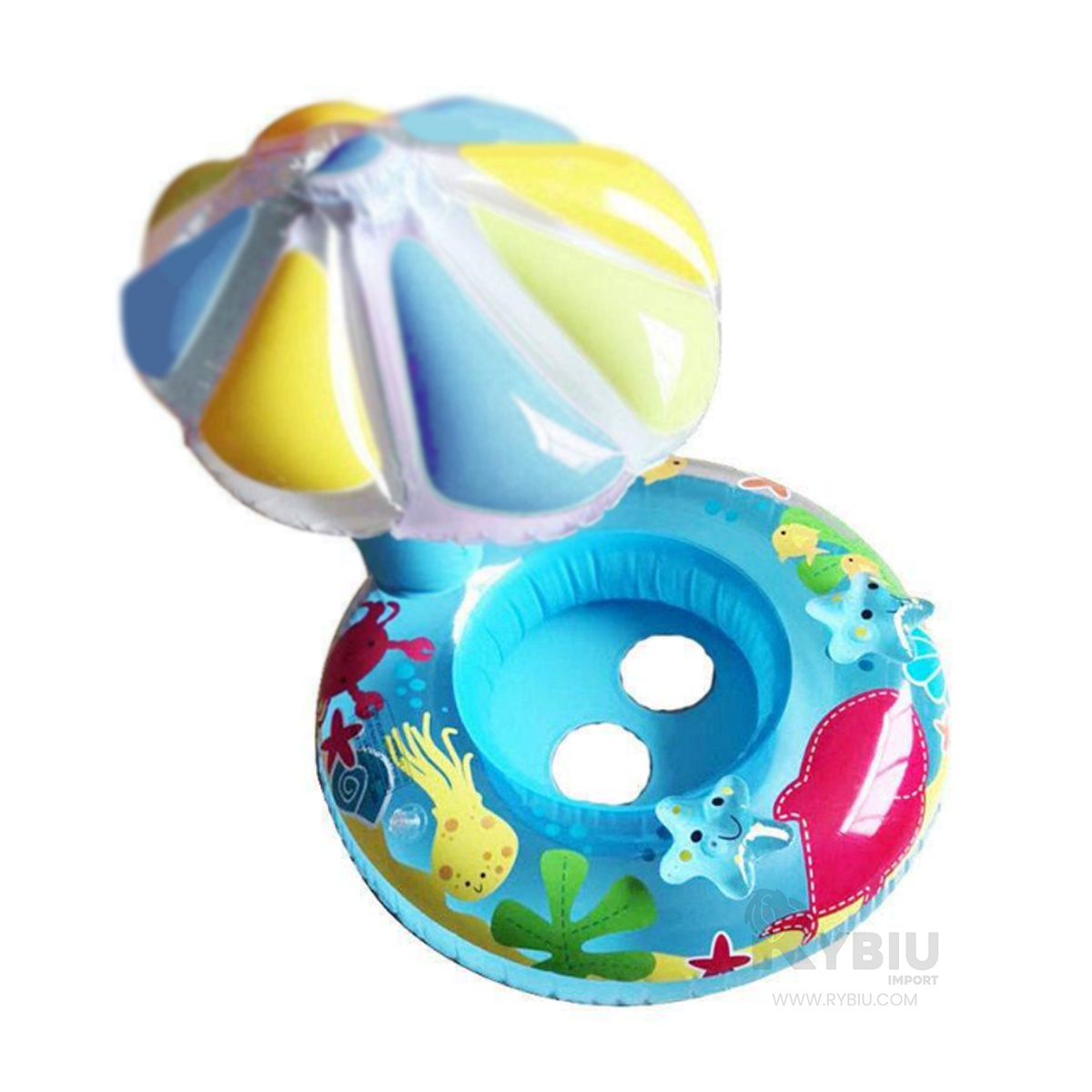 INFLABLE UTIL DE FLOR COLOR CELESTE Y+BANDERITAS ADHESIVAS - 2