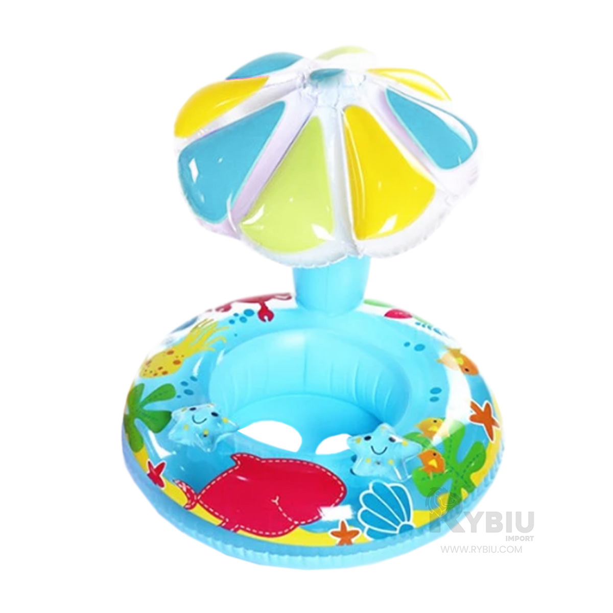 INFLABLE UTIL DE FLOR COLOR CELESTE Y+BANDERITAS ADHESIVAS - 3