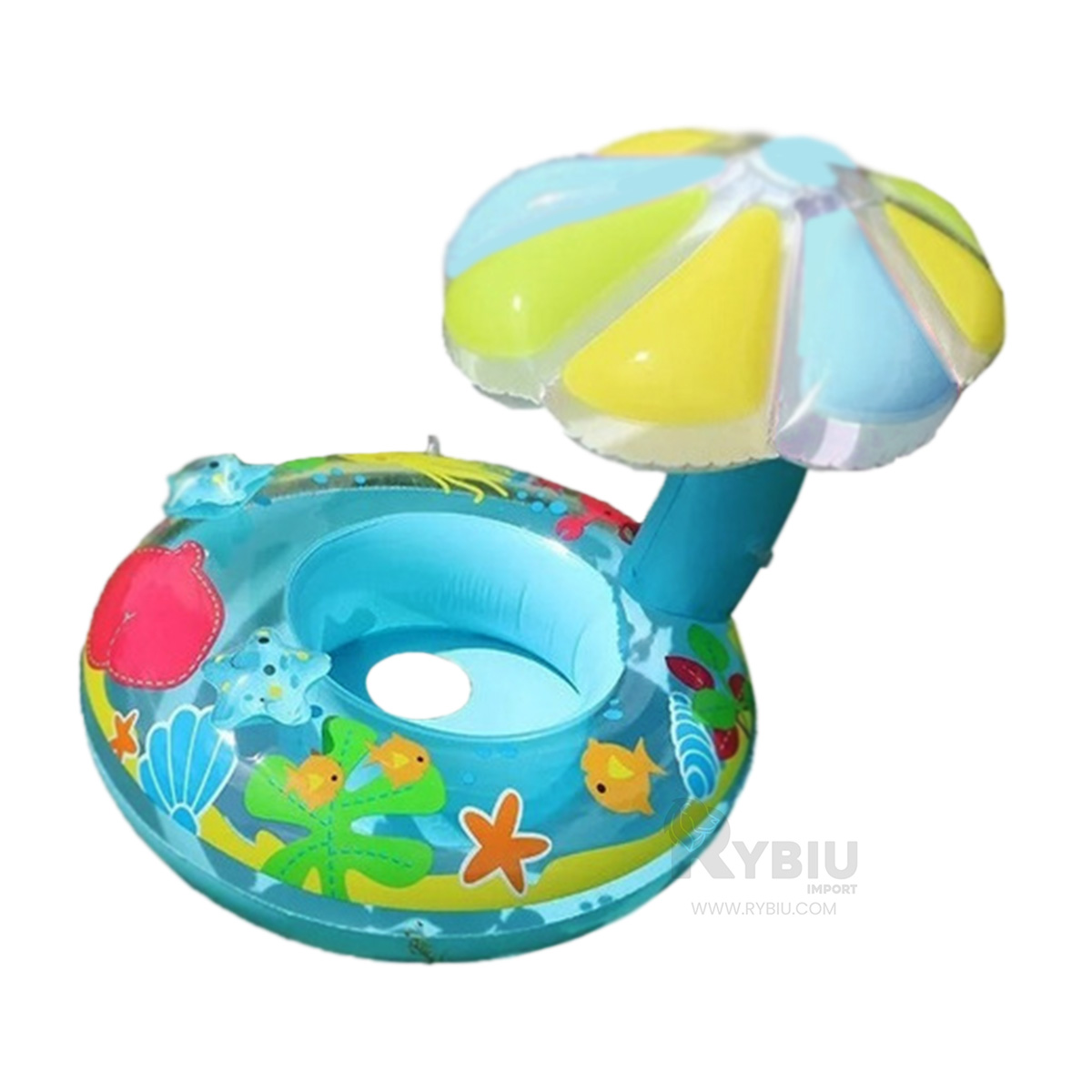 INFLABLE UTIL DE FLOR COLOR CELESTE Y+BANDERITAS ADHESIVAS - 4