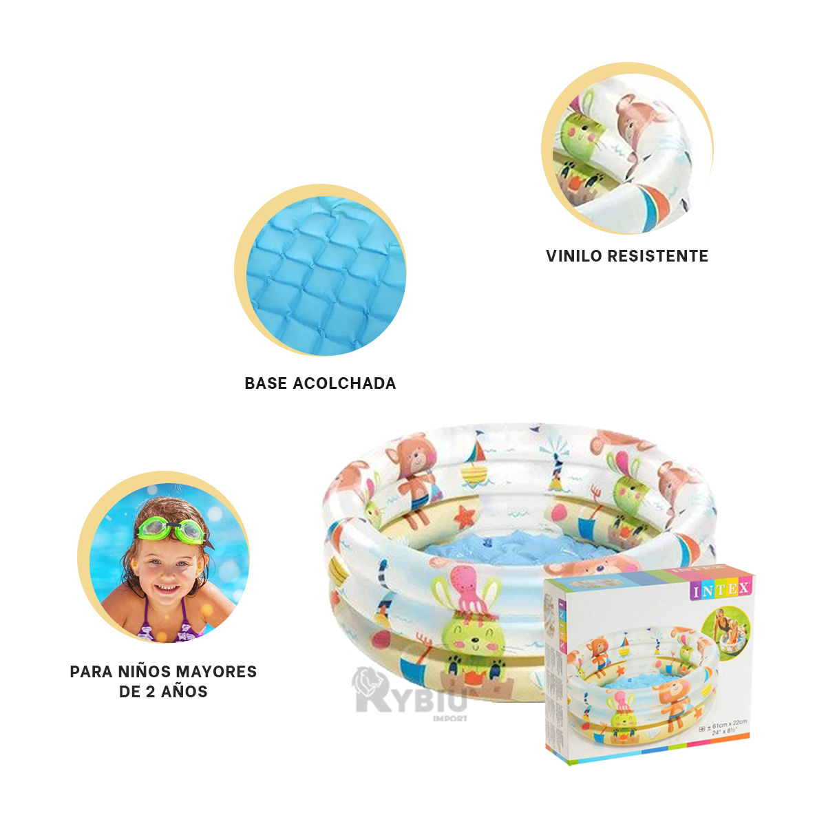 PILETA INFANTIL DE TONO CELESTE Y+REGALO LIGAS PARA PEINAR - 3