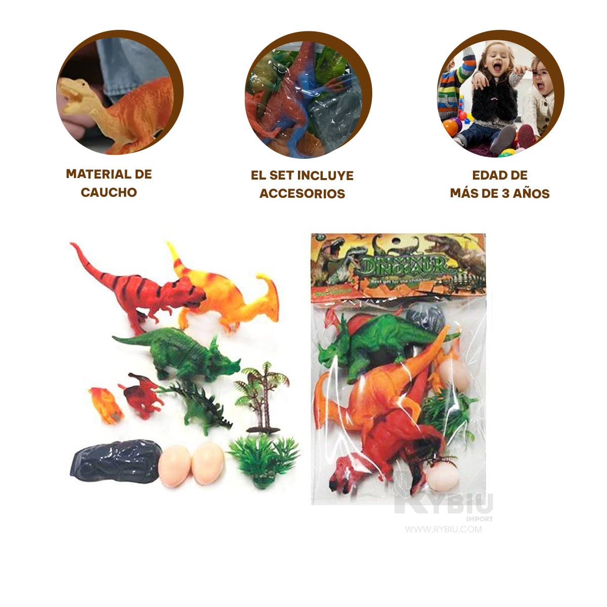 JUGUETES EN SET DINOS MULTICOLOR Y+REGALO LIGAS PARA PEINAR - 3