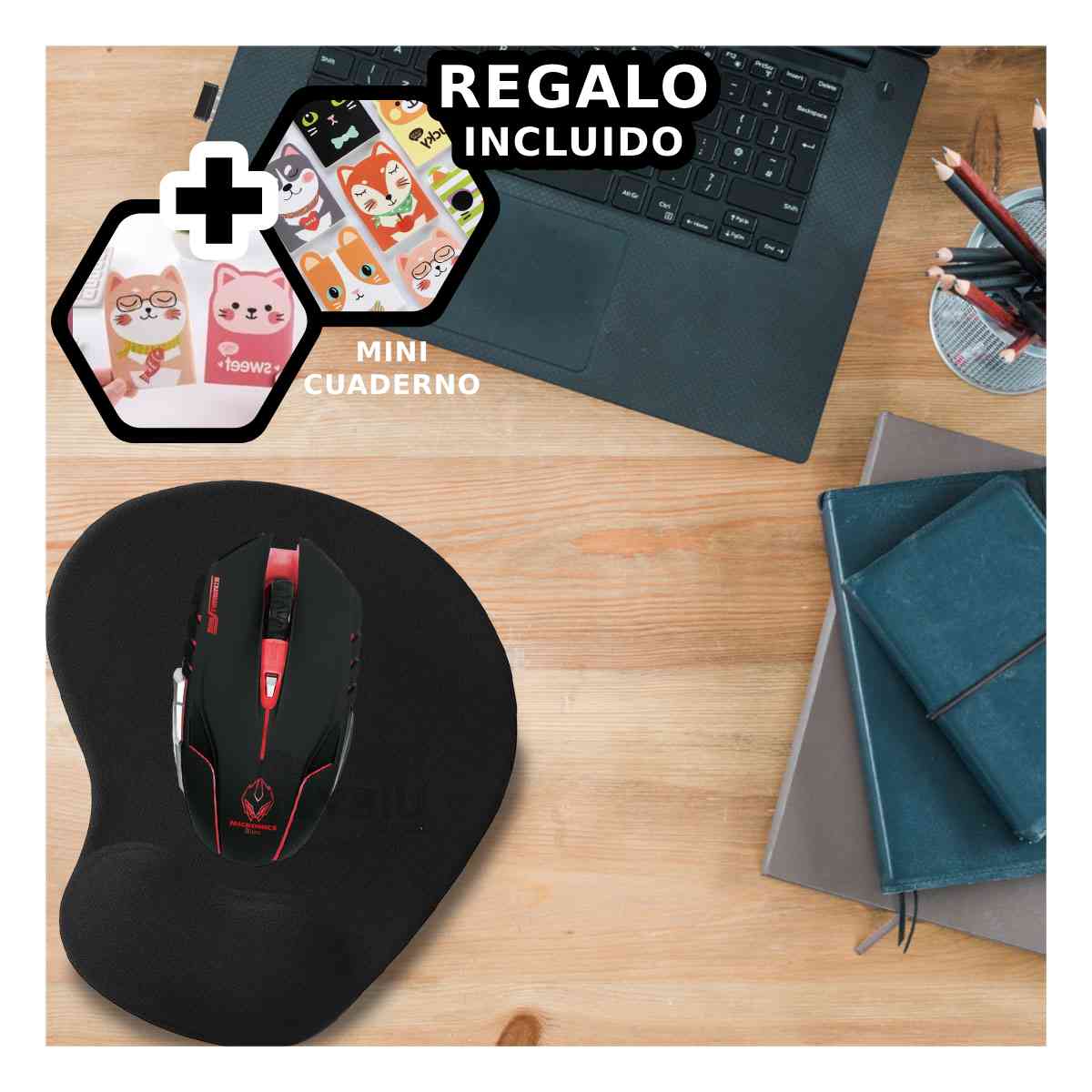 MOUSE GAMER INALÁMBRICO RYBIU M834 NEGRO RATON 6 BOTONES JUEGOS + REGALO AGENDITA - 1