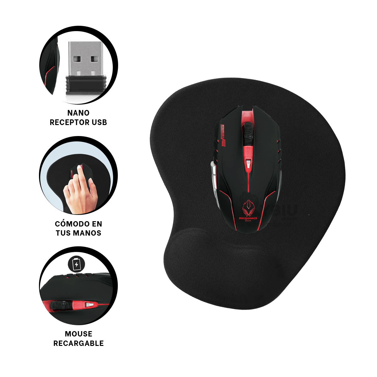 MOUSE GAMER INALÁMBRICO RYBIU M834 NEGRO RATON 6 BOTONES JUEGOS + REGALO AGENDITA - 4